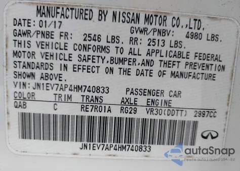 2017 Infiniti Q50 Premium z USA, uszkodzony, nr VIN JN1EV7AP4HM740833